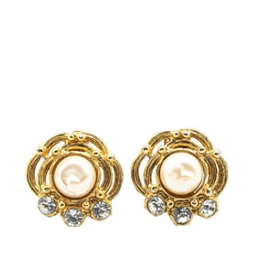 Chanel faux pearl jeweled earrings, gold plated, for women.