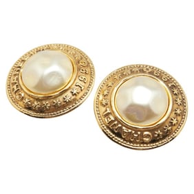 CHANEL Vintage Pearl Earrings, Gold Plated, Women's