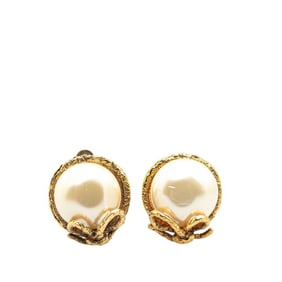 Chanel faux pearl earrings, gold plated, women's.