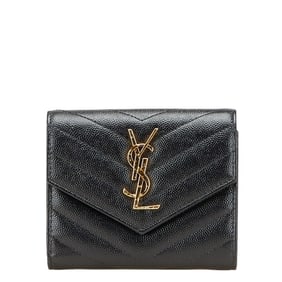 Saint Laurent YSL V-Stitch Tri-fold Wallet 403943 Black Leather Women's SAINT LAURENT