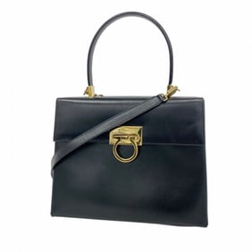 Salvatore Ferragamo Gancini Leather Handbag, Black, 2-Way Bag for Women