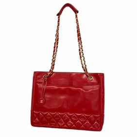 Chanel Matelasse Chain Shoulder Bag, Lambskin, Red, Women's