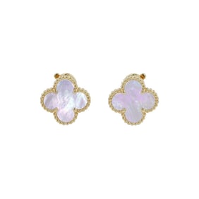 Van Cleef & Arpels Alhambra Earrings, Mother of Pearl, 18K Yellow Gold, VCAR4100