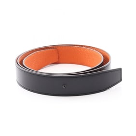 Hermes Hermès Togo Box Calf Leather Belt for Men, Black/Orange