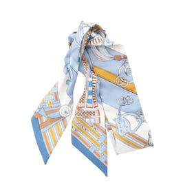 Hermes Hermès Brides et Gris Twilly Silk Scarf for Women, Blue/Multicolor