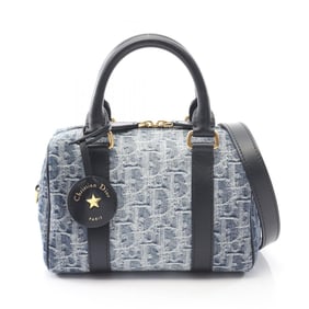 Christian Dior Dior Groove 20 Small Oblique Jacquard Handbag in Denim and Leather, Navy Blue,