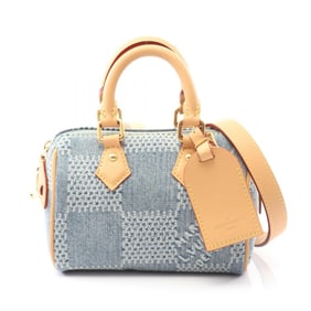 Louis Vuitton Speedy Bandouliere 18 Handbag, Denim Leather, Damier Denim, Men's, Blue/Brown, N40682
