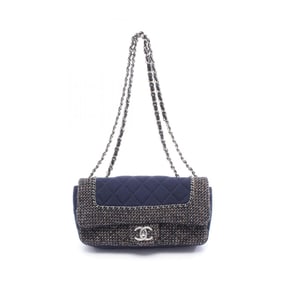 CHANEL Matelasse Shoulder Bag, Cotton Jersey Fabric, Women's, Navy, Brown, Multicolor