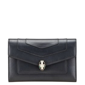 BVLGARI Serpenti Long Wallet Black Leather Women's