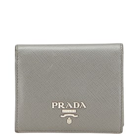 Prada logo bifold wallet in grey leather for women