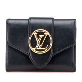 Louis Vuitton Portefeuille Pont Neuf Compact Tri-fold Wallet M80300 Black Leather Women's LOUIS