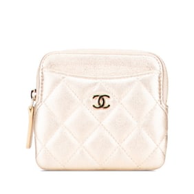 CHANEL Matelasse Coco Mark Wallet/Coin Case, Gold Leather, Women's,