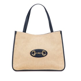 Gucci Horsebit Tote Bag Handbag 623694 Beige Black Canvas Leather Women's GUCCI