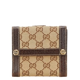 Gucci GG Canvas Bifold Wallet 154117 Beige Brown Leather Women's GUCCI