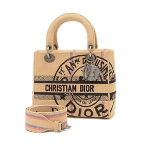 Christian Dior Dior Lady LADY D-LITE Medium Handbag/Shoulder Bag in Beige Hemp