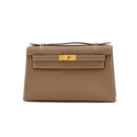 Hermes Hermès Pochette Kelly Handbag Swift Etoupe Gold Hardware K Stamp