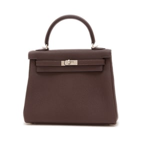 Hermes Hermès Kelly 25 handbag with inner stitching, Togo chocolate leather, silver hardware, and