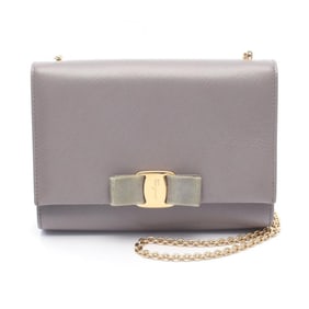 Salvatore Ferragamo Vara Ribbon Shoulder Bag, Leather, Women's, Gray