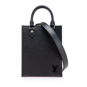 Louis Vuitton Epi Petite Sac Plat Mini Handbag/Shoulder Bag, 2-Way, M69441, Noir Black Leather,