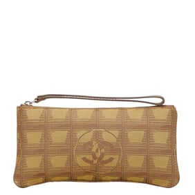 Chanel New Travel Line Coco Mark Pouch, Khaki Brown Canvas and Leather, Women's