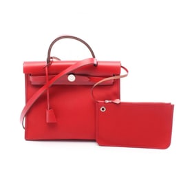 Hermes Hermès Airbag Zip PM Handbag, Canvas and Leather, Toile Militaire, Women's, Red, H068675CKBB
