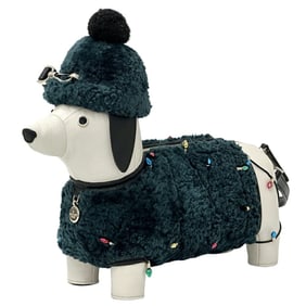Kate Spade Women's Shoulder Bag Leather Wool Green White Dog Dachshund Animal Tree