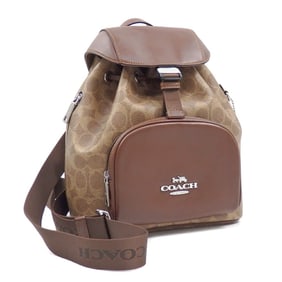 Coach Pace Signature Canvas Backpack, Women's, Silver, Tan, and Brown, Coated Refined Calfskin