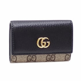Gucci 6-ring key case, GG Supreme Double G, two-tone beige, ebony, black, 456118 17WAG 1283, for men