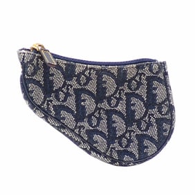 Christian Dior Saddle Coin Case, Women's Navy Canvas Purse, Trotter
