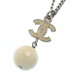Chanel Coco Mark Necklace for Women, Silver-Colored Metal with Beads, 12C, 044609