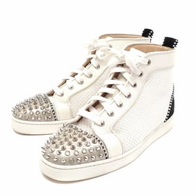 Christian Louboutin Men's High-Top Leather Sneakers, White, Size 25.0cm, 40, Rockstud Panettone