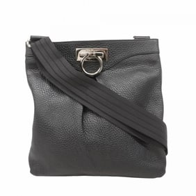 Salvatore Ferragamo Gancini Leather Shoulder Bag, Black, Women's