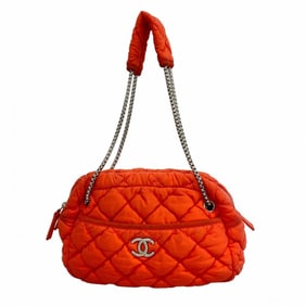 Chanel Shoulder Bag Chain Bubble Quilted Nylon Red Women's
