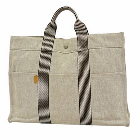 Hermes New Foule MM Tote Bag, Canvas, Gray, Women's, P1488740