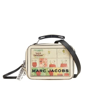 Marc Jacobs x Peanuts Snoopy The Box Handbag/Shoulder Bag, 2-Way, Beige/Black Leather, Women's, MARC