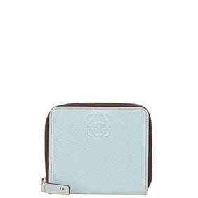 LOEWE Anagram Logo Wallet/Coin Case, Round Zipper, Blue/Brown Leather, Women's