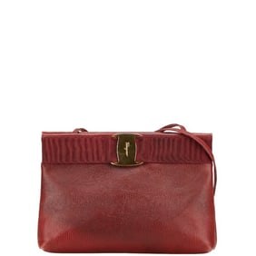 Salvatore Ferragamo Vara Lizard Embossed Shoulder Bag, Wine Red Leather, Women's