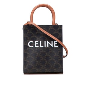 Celine Triomphe Vertical Cabas Mini Tote/Shoulder Bag, 2-Way, Black/Brown Leather, Women's, CELINE