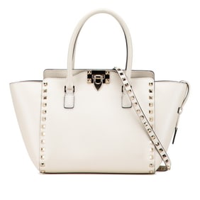 Valentino Rockstud shoulder bag/handbag, 2-way, white, ivory, and gold leather, women's.