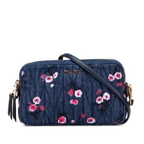 Miu Miu Miu Flower Print Shoulder Bag in Blue and Pink Denim Leather for Women MIUMIU