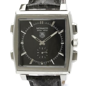 TAG HEUER Monaco 69 Steel Automatic Leather Mens Watch CW9110 Polished