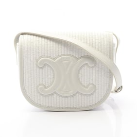 Celine Folco Cuir Triomphe Shoulder Bag in Leather and Straw, White, Women's, 198262EBL01WW
