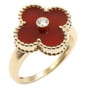 Van Cleef & Arpels Vintage Alhambra Ring, 1PD, 18K Yellow Gold with Diamonds and Carnelian, Women's,