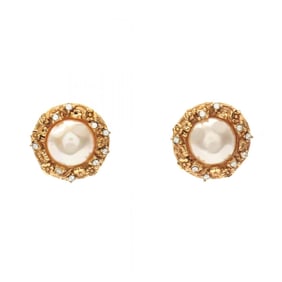 CHANEL Flower Earrings, Gold-Plated, with Faux Pearl and Rhinestones, Available in Gold, White,