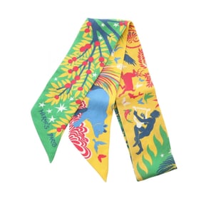 Hermes Hermès Twilly LE CHARME D'ORPHEE BA Silk Scarf for Women in Multicolor, Yellow and Green