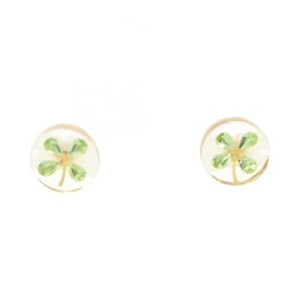 CHANEL Coco Mark Clover Earrings, Plastic and Crystal, Women's, Clear, Gold, Green