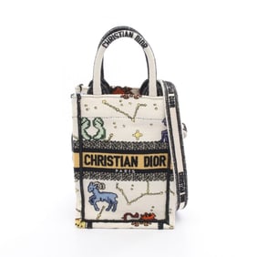 Christian Dior Dior BOOK TOTE Mini Handbag, Canvas, Women's, White, Black, Multicolor
