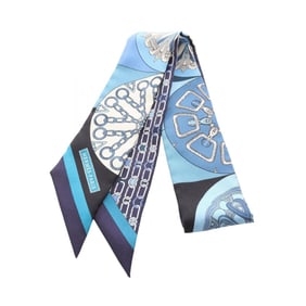 Hermes Hermès L'EFFET KALEIDOSCOPE Twilly Silk Scarf for Women in Blue and Navy