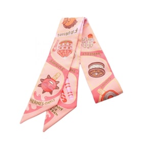 Hermes Hermès Twilly FUNNY ICE CREAM Silk Scarf for Women in Multicolored Pink