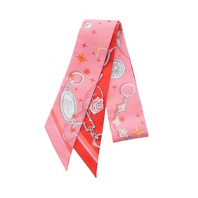 Hermes Hermès C'EST LA FETE Twilly Silk Scarf for Women in Multicolor, Pink and Red